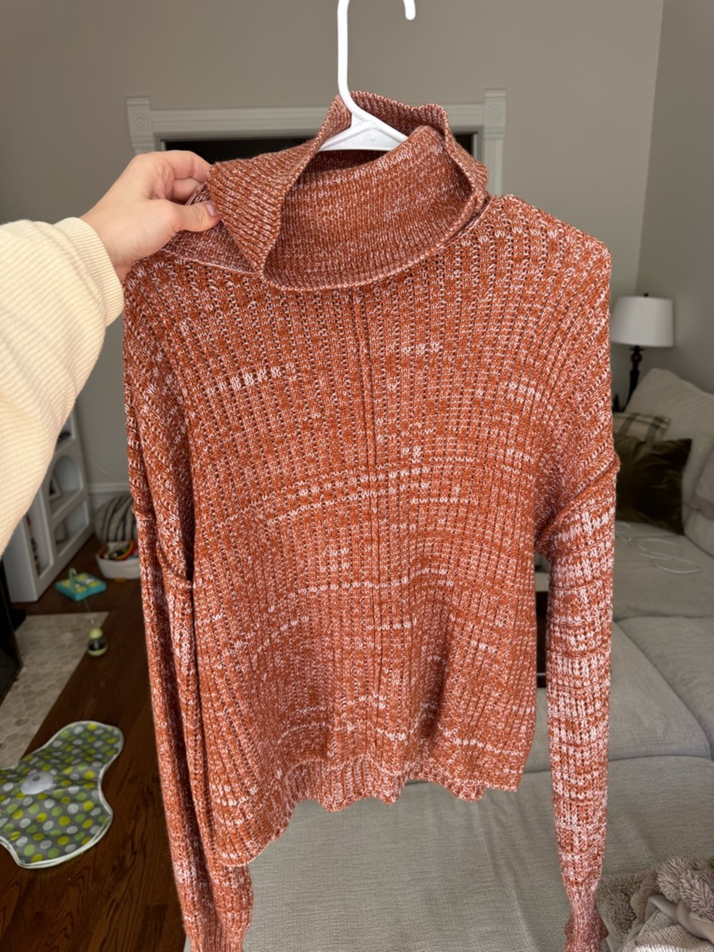 Rust Marled Turtleneck Sweater - Soft Knit Cowl Pullover